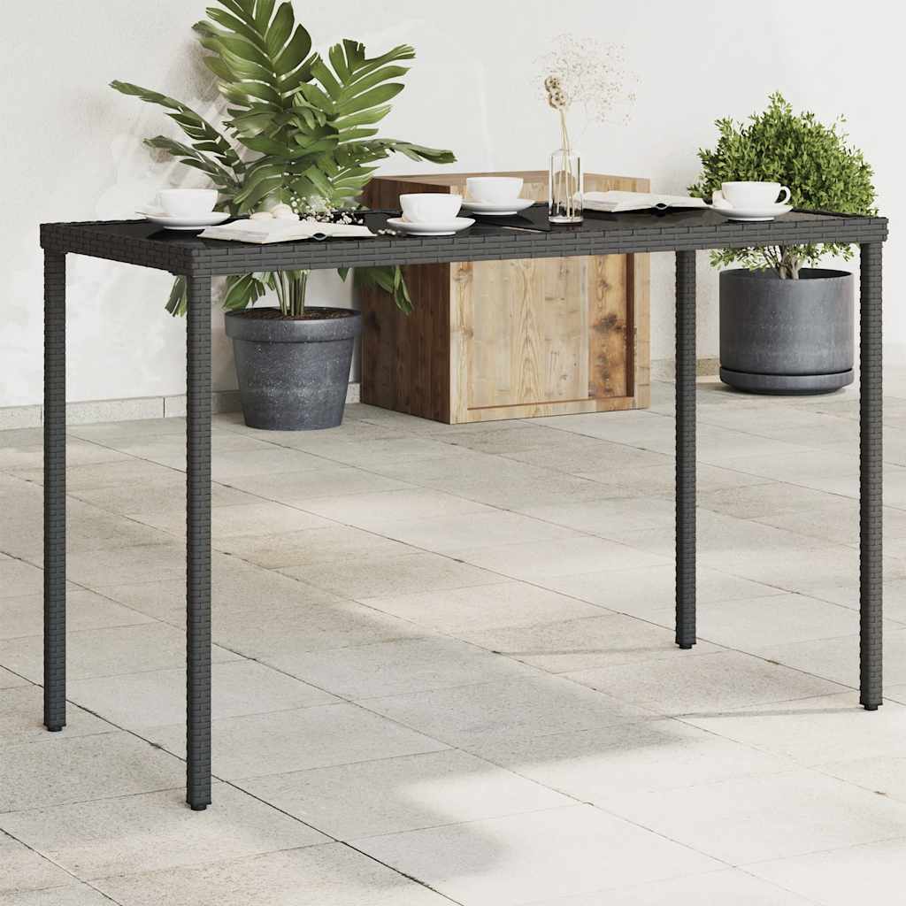 havebord med glastop 115x54x74 cm polyrattan sort billede