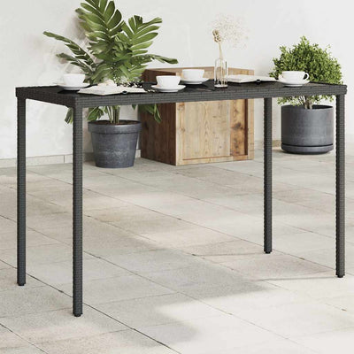 havebord med glastop 115x54x74 cm polyrattan sort