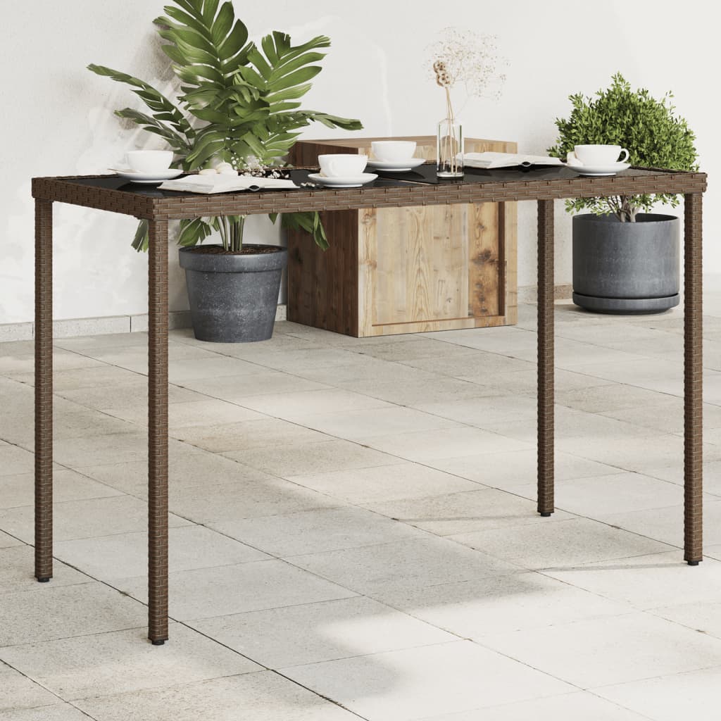 havebord med glastop 115x54x74 cm polyrattan brun billede