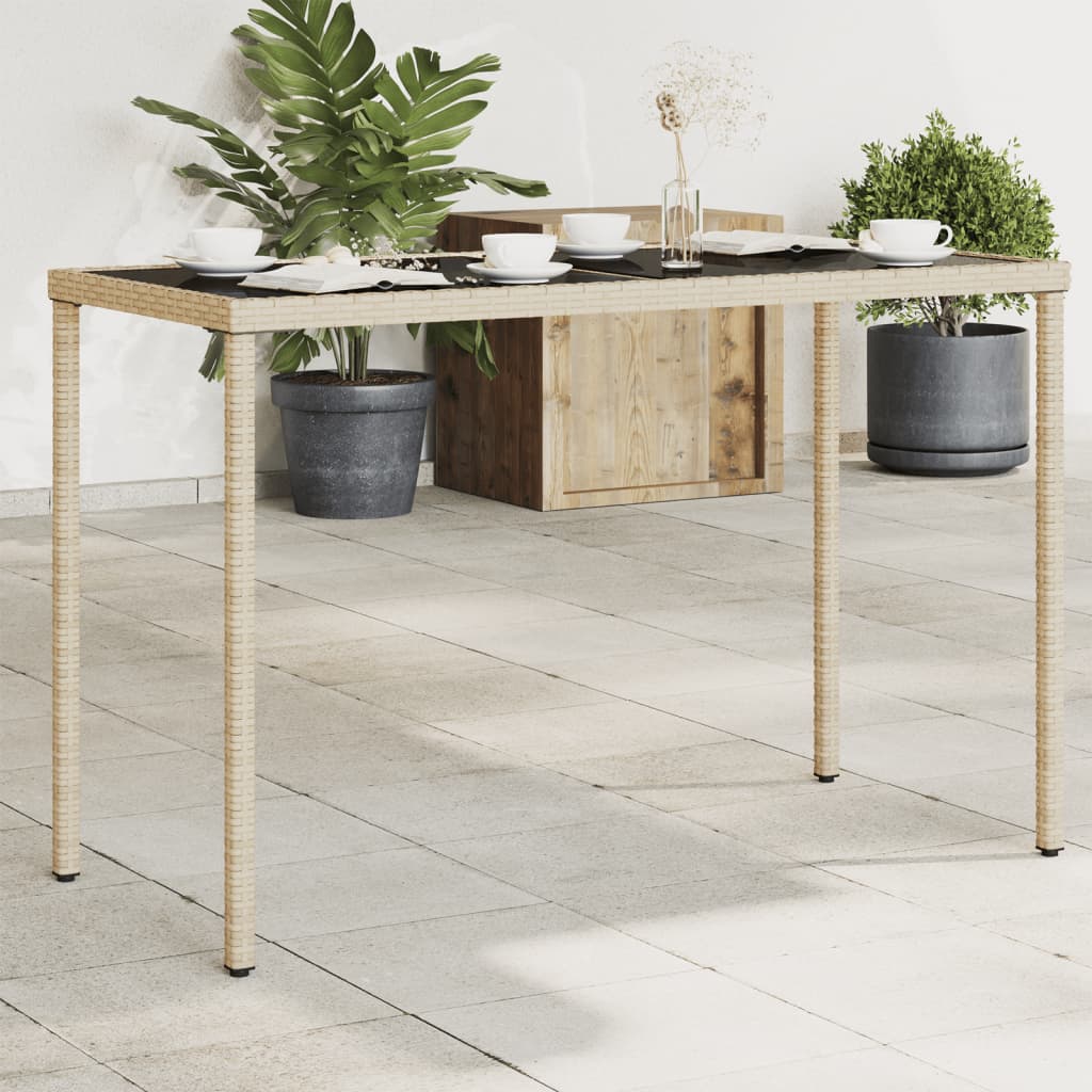 havebord med glastop 115x54x74 cm polyrattan beige billede
