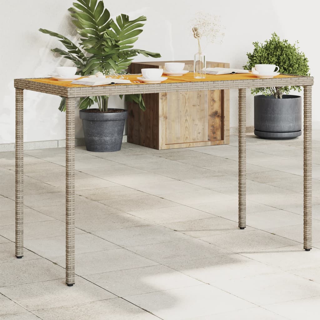 havebord med top i akacietræ 115x54x74 cm polyrattan grå billede