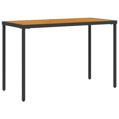 havebord med top i akacietræ 115x54x74 cm polyrattan sort