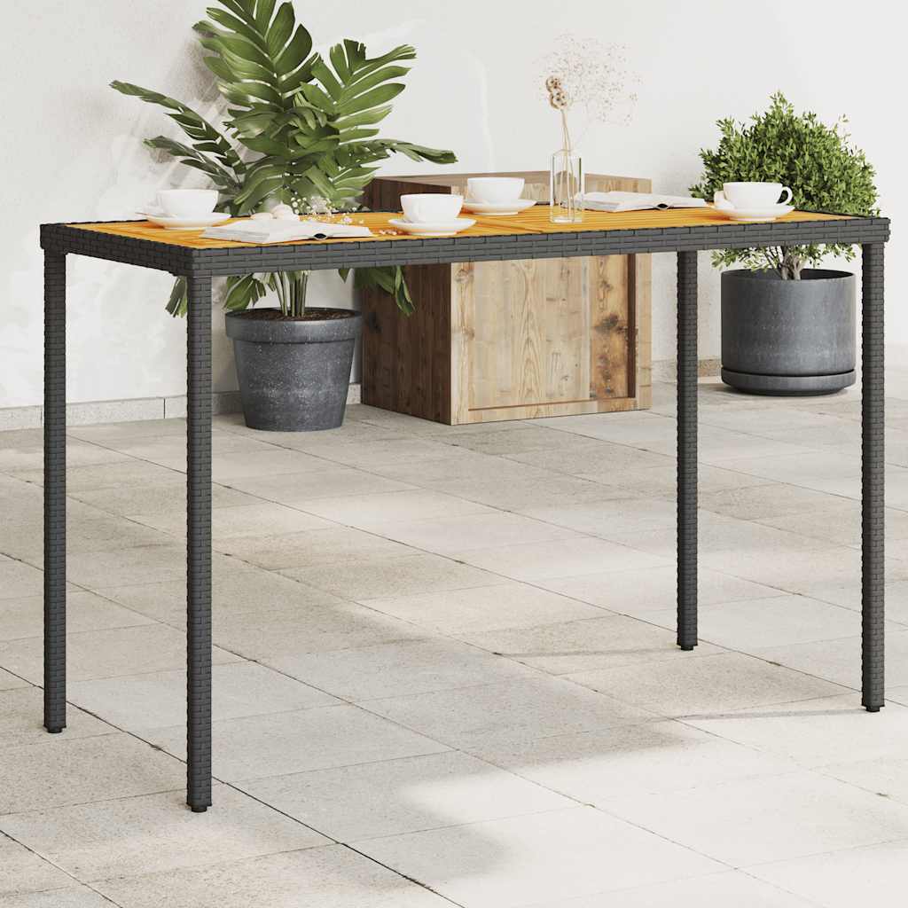 havebord med top i akacietræ 115x54x74 cm polyrattan sort billede