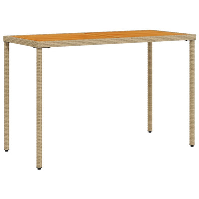 havebord med top i akacietræ 115x54x74 cm polyrattan beige
