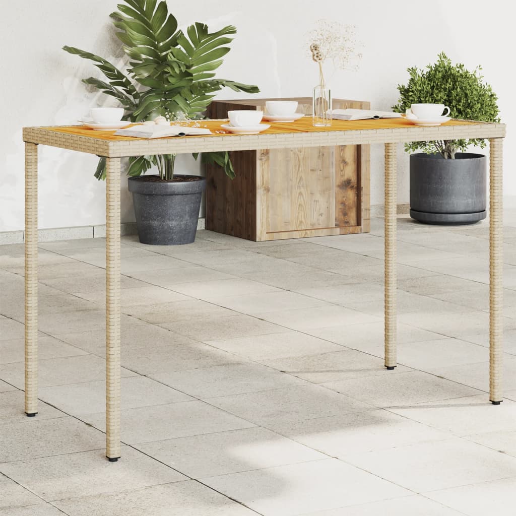 havebord med top i akacietræ 115x54x74 cm polyrattan beige billede