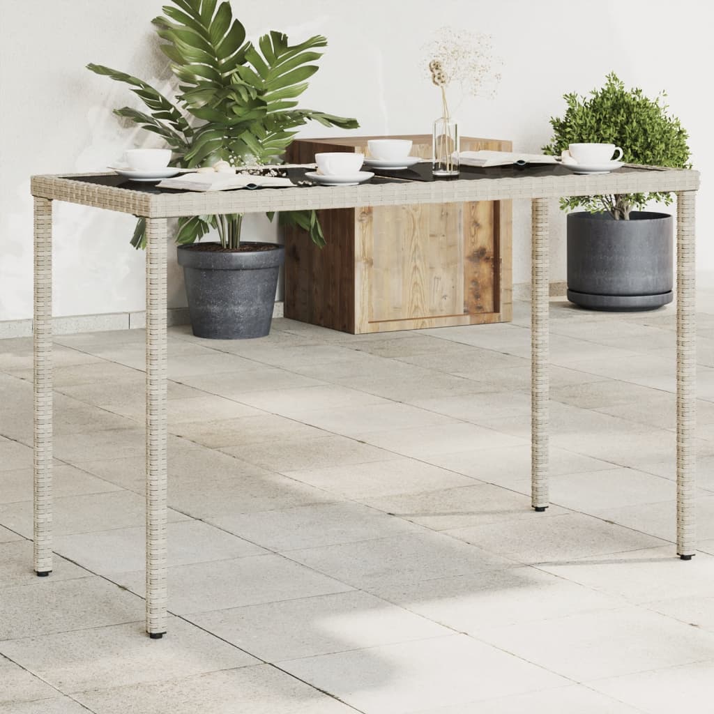 havebord med glastop 115x54x74 cm polyrattan lysegrå billede