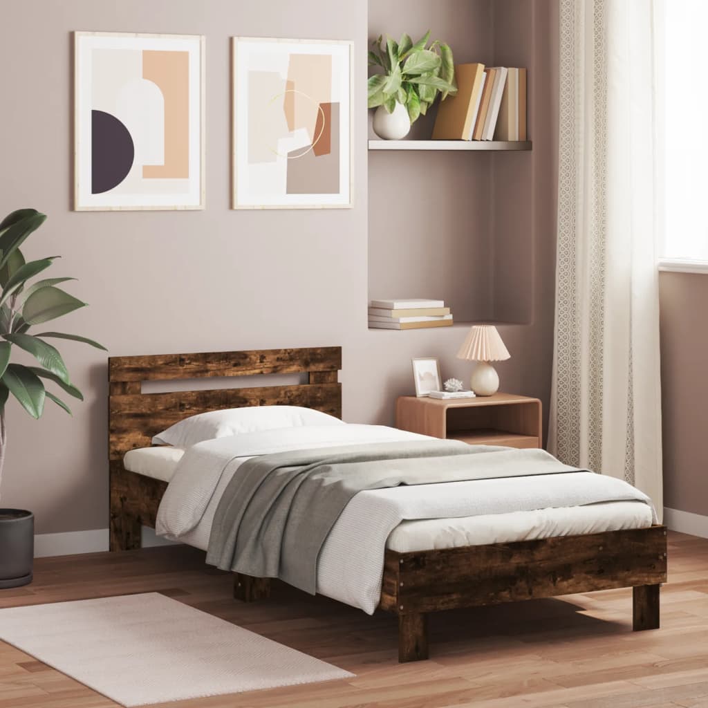 sengeramme med sengegavl 75x190 cm konstrueret træ røget eg