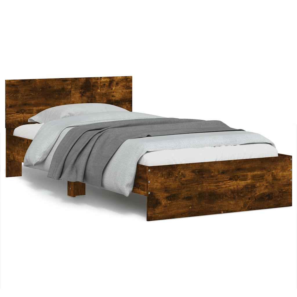 sengeramme med sengegavl 100x200 cm konstrueret træ røget eg
