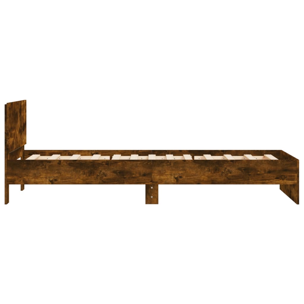 sengeramme med sengegavl 100x200 cm konstrueret træ røget eg