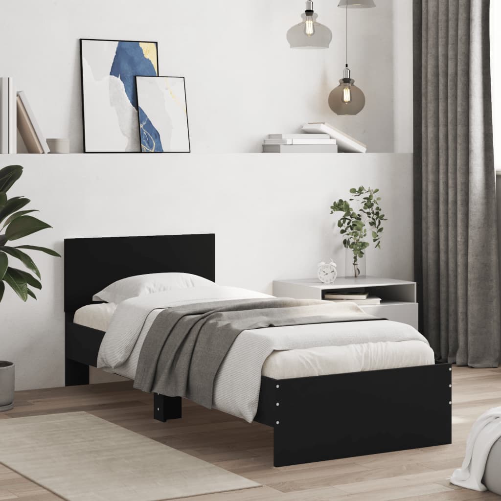 sengeramme med sengegavl 90x200 cm konstrueret træ sort