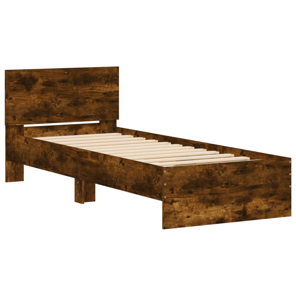 sengeramme med sengegavl 90x200 cm konstrueret træ røget eg