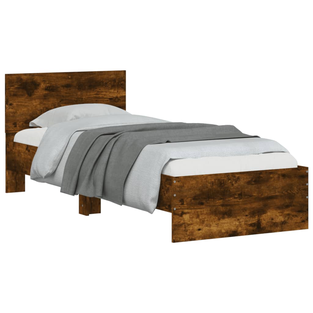 sengeramme med sengegavl 90x190 cm konstrueret træ røget eg