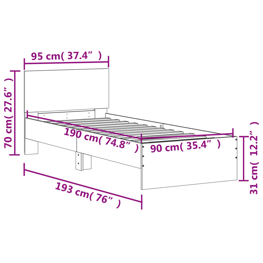 sengeramme med sengegavl 90x190 cm konstrueret træ røget eg