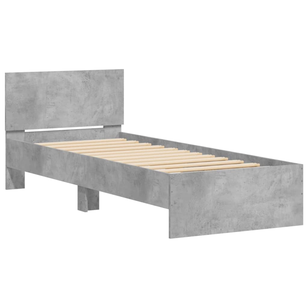 sengeramme med sengegavl 75x190 cm konstrueret træ betongrå