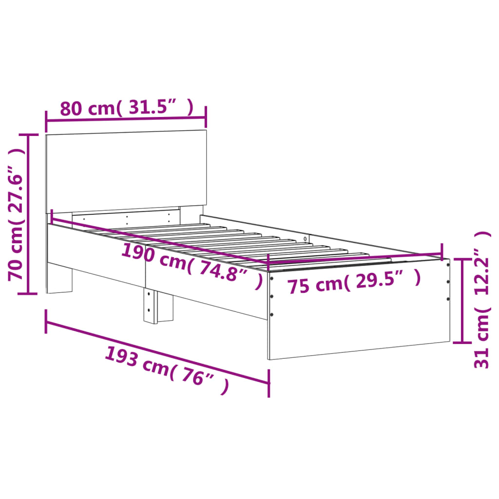 sengeramme med sengegavl 75x190 cm konstrueret træ røget eg