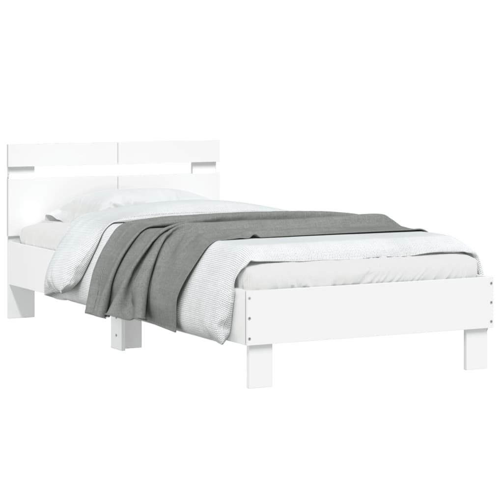 sengeramme med sengegavl og LED-lys 100x200 cm hvid