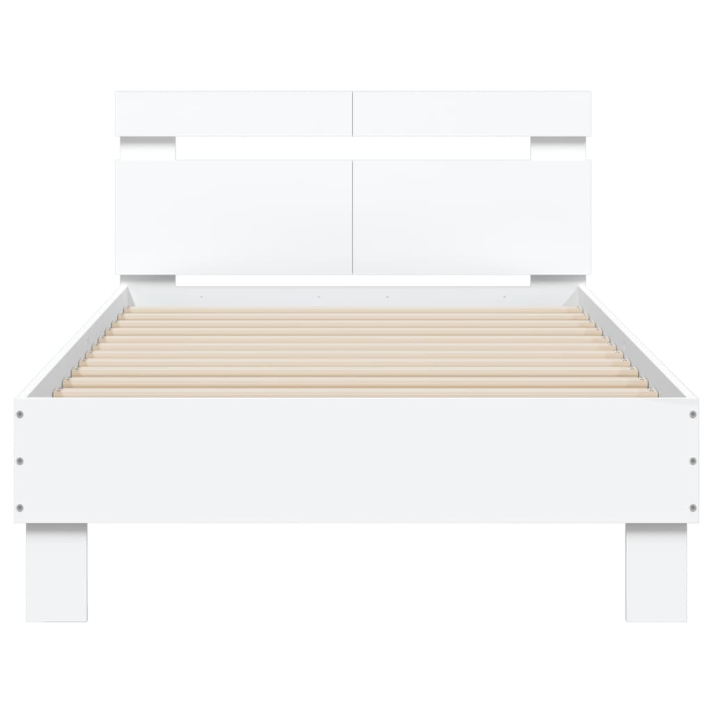 sengeramme med sengegavl og LED-lys 100x200 cm hvid