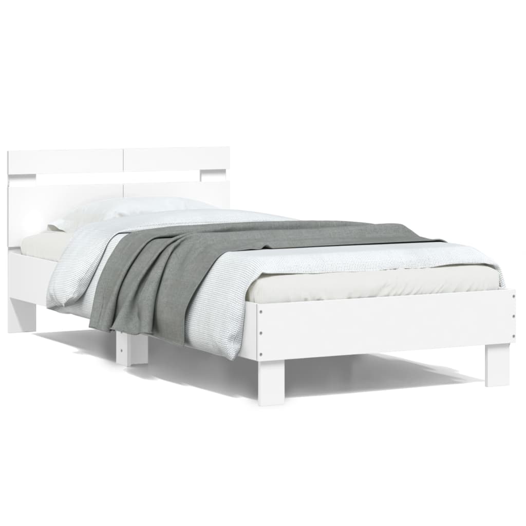 sengeramme med sengegavl og LED-lys 100x200 cm hvid