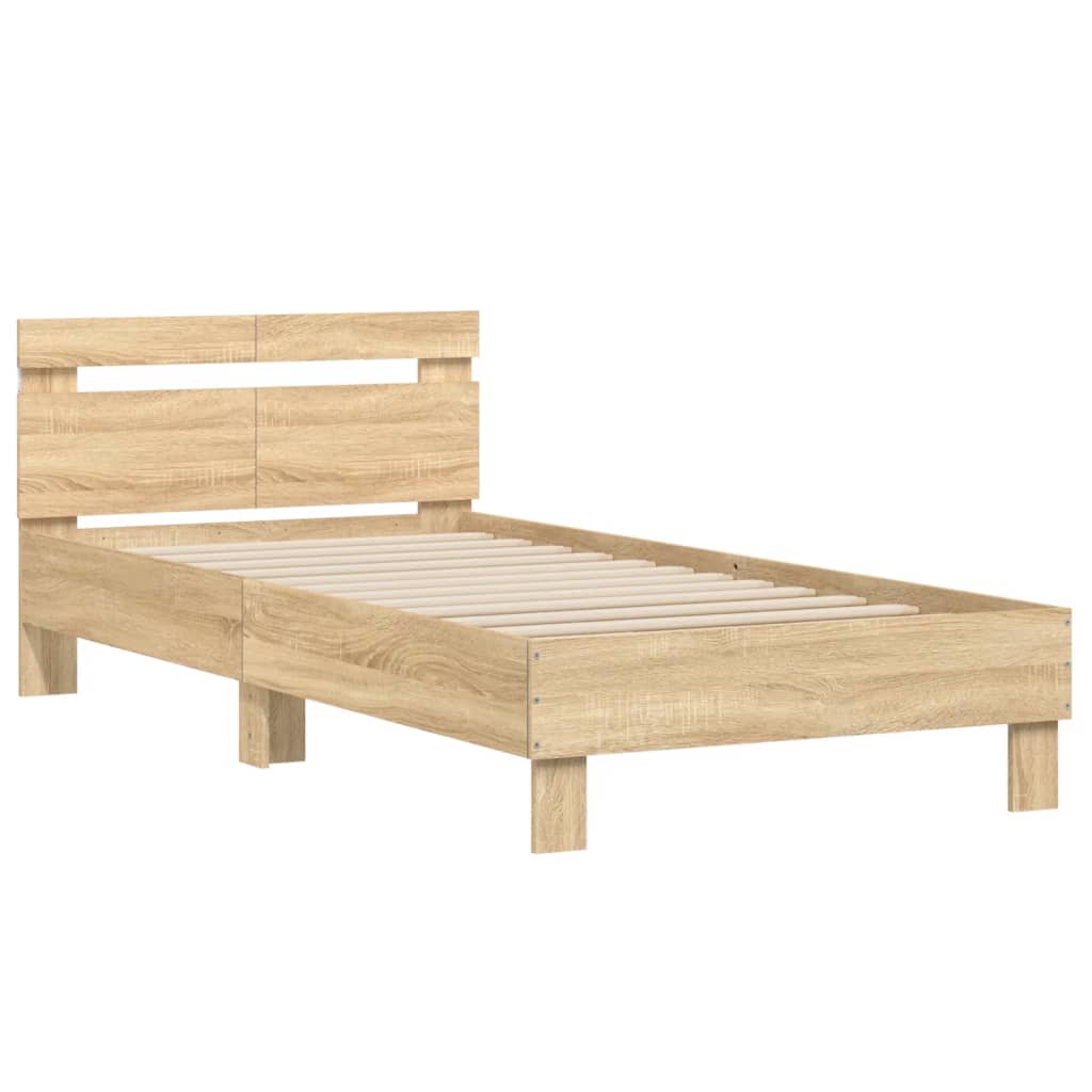 sengeramme med sengegavl og LED-lys 100x200 cm sonoma-eg