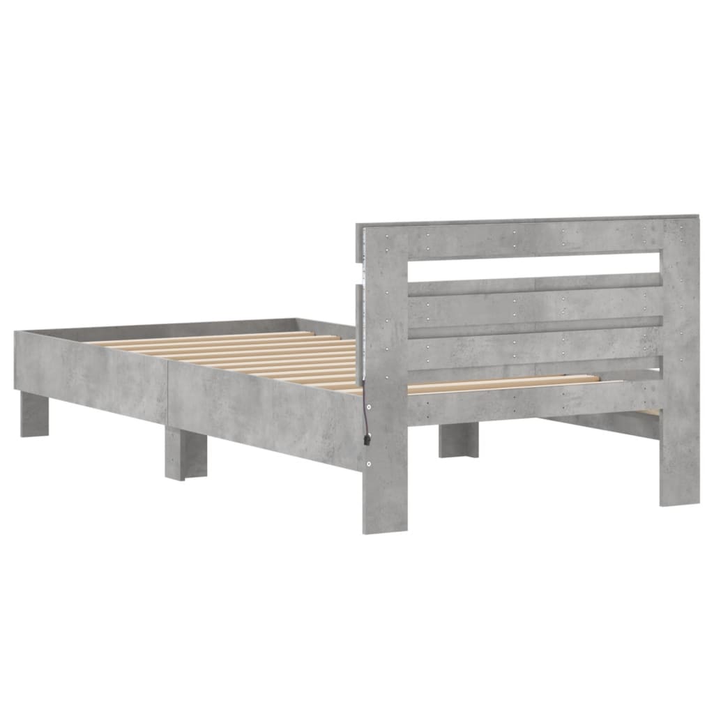 sengeramme med sengegavl og LED-lys 100x200 cm betongrå