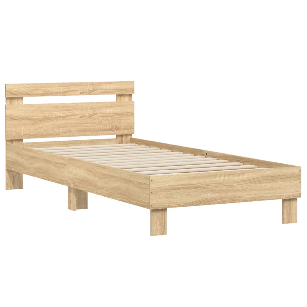 sengeramme med sengegavl og LED-lys 75x190 cm sonoma-eg