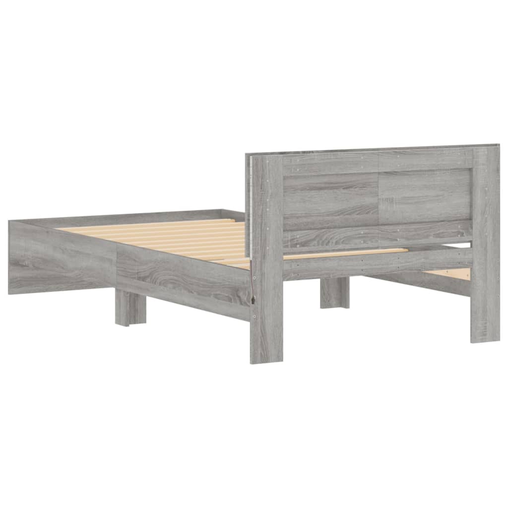 sengeramme med sengegavl og LED-lys 100x200 cm grå sonoma-eg