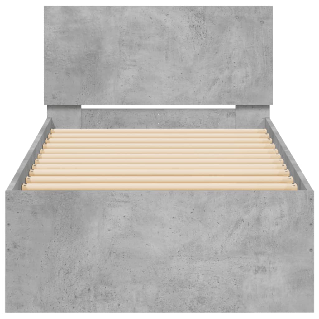 sengeramme med sengegavl og LED-lys 90x200 cm betongrå