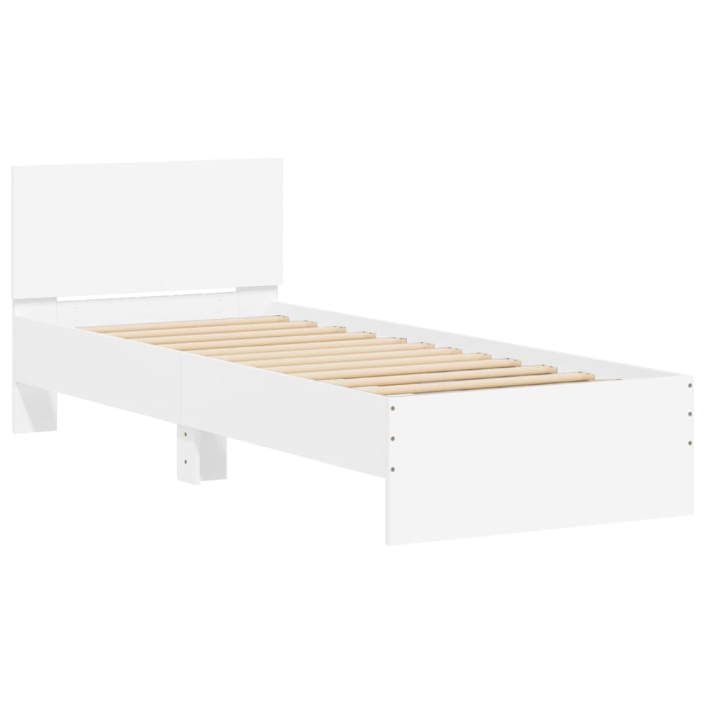 sengeramme med sengegavl og LED-lys 75x190 cm hvid
