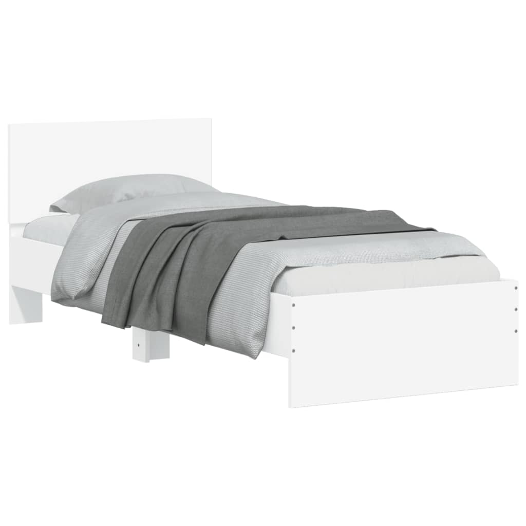 sengeramme med sengegavl og LED-lys 75x190 cm hvid
