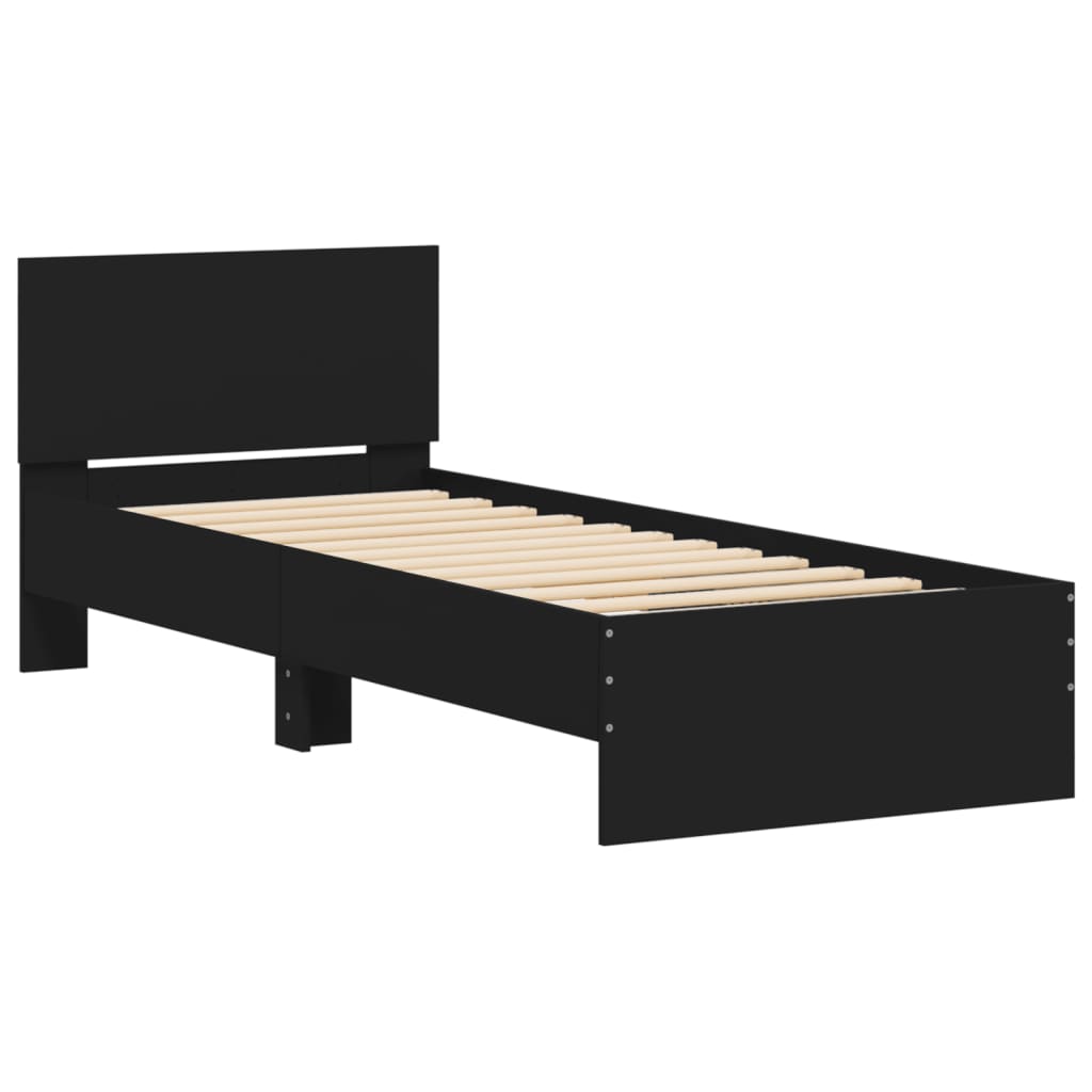 sengeramme med sengegavl og LED-lys 75x190 cm sort