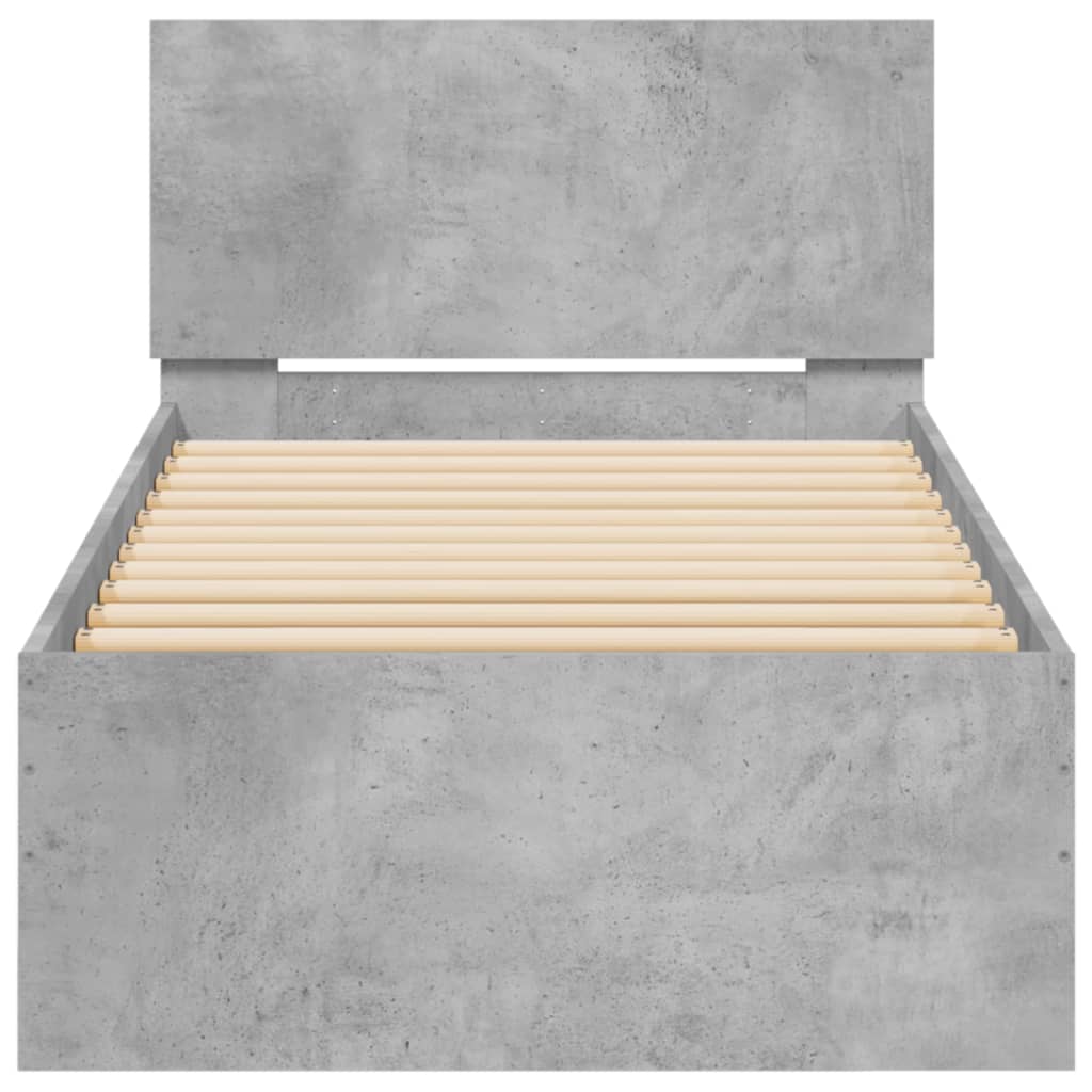 sengeramme med sengegavl og LED-lys 75x190 cm betongrå