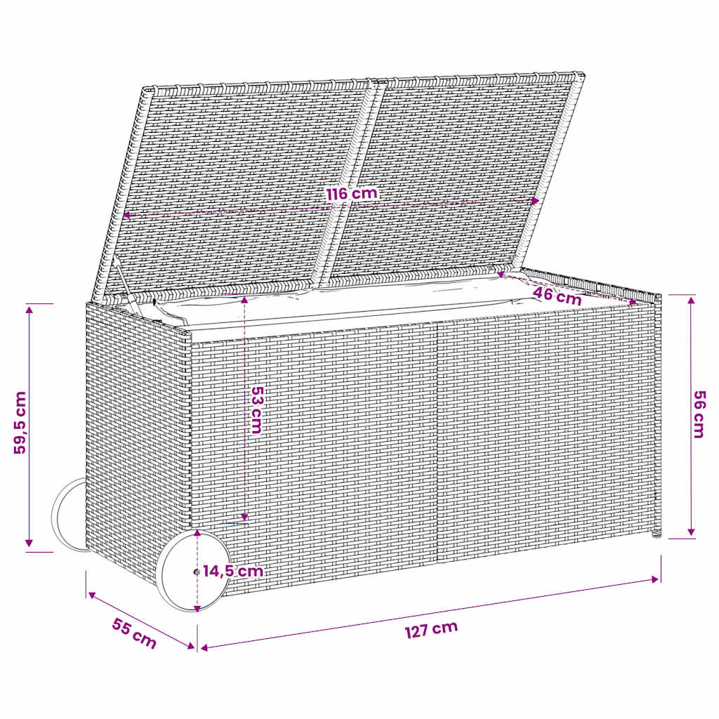 opbevaringsboks med hjul 283 l polyrattan brun
