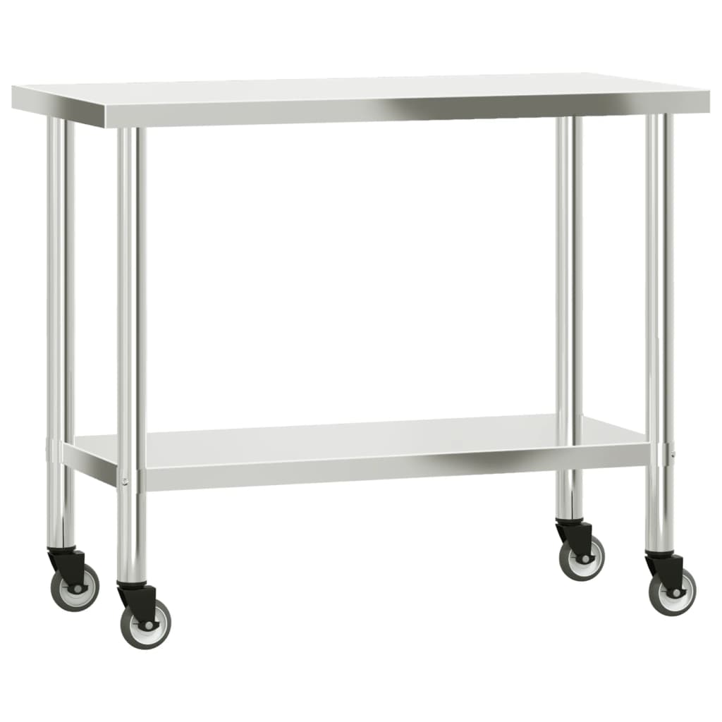 køkkenbord med tophylde 110x55x150 cm rustfrit stål