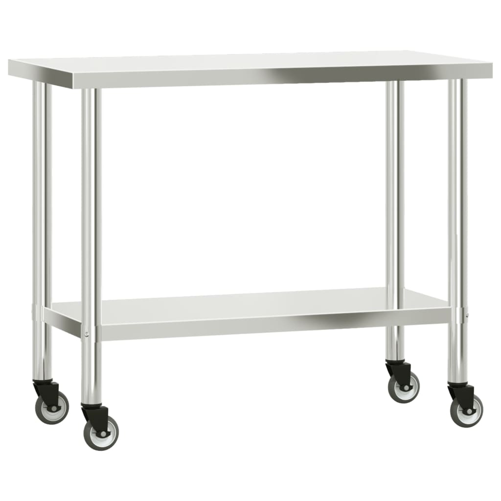 køkkenbord med tophylde 110x55x150 cm rustfrit stål