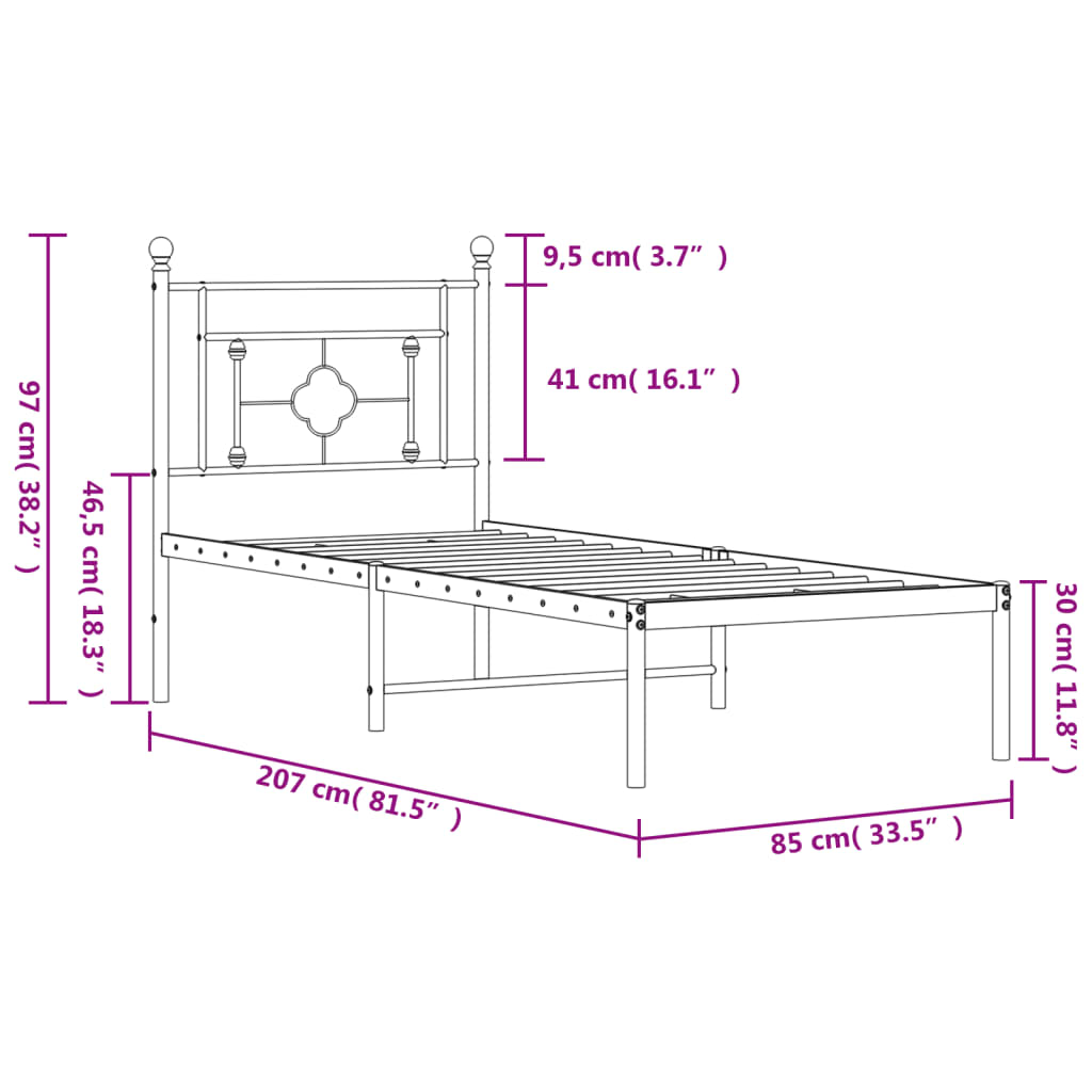 sengeramme med sengegavl 80x200 cm metal sort