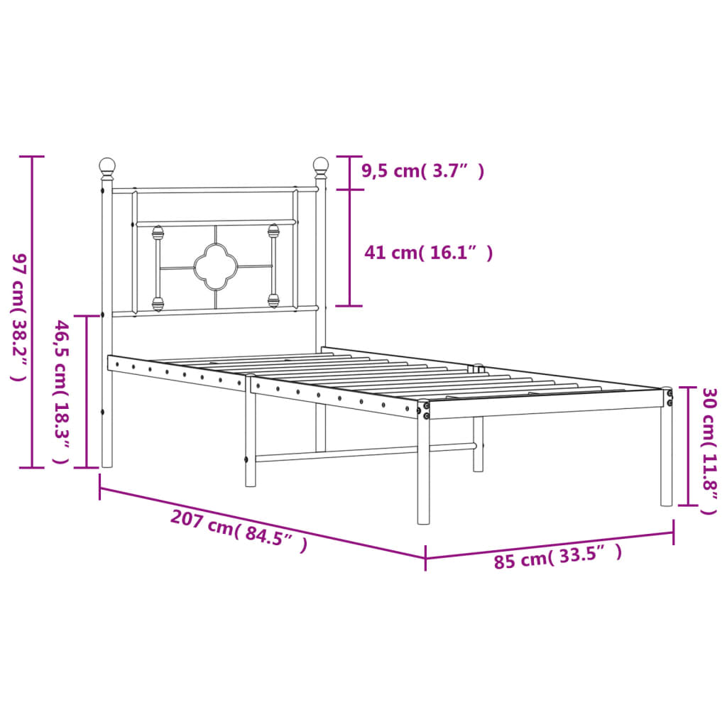 sengeramme med sengegavl 80x200 cm metal hvid
