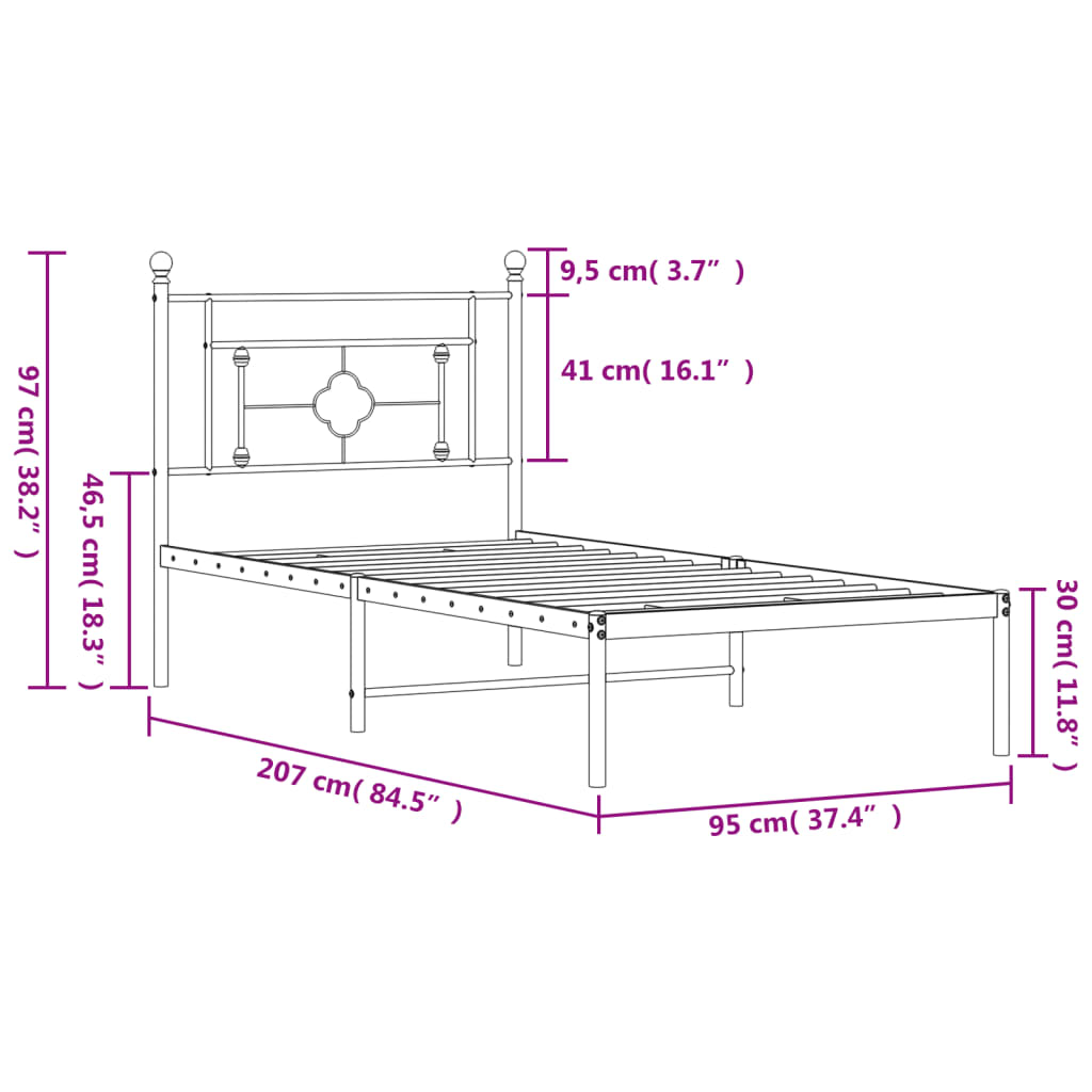 sengeramme med sengegavl 90x200 cm metal hvid