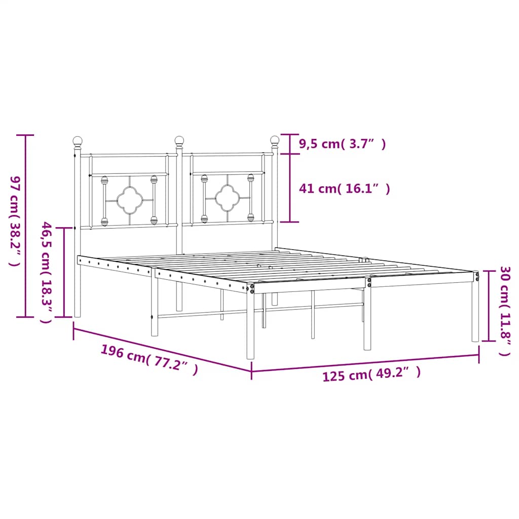 sengeramme med sengegavl 120x190 cm metal hvid