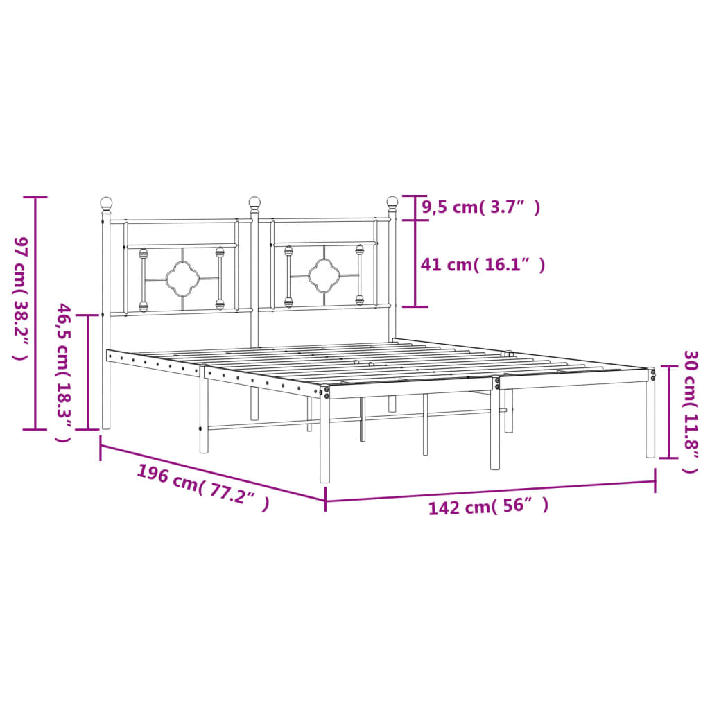 sengeramme med sengegavl 135x190 cm metal hvid