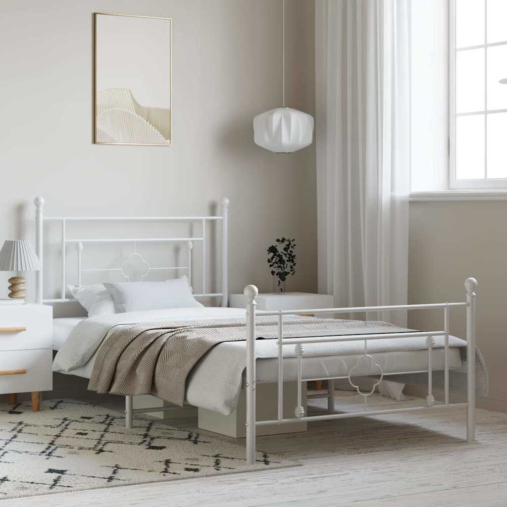 sengeramme med sengegavl og fodgærde 100x200 cm metal hvid