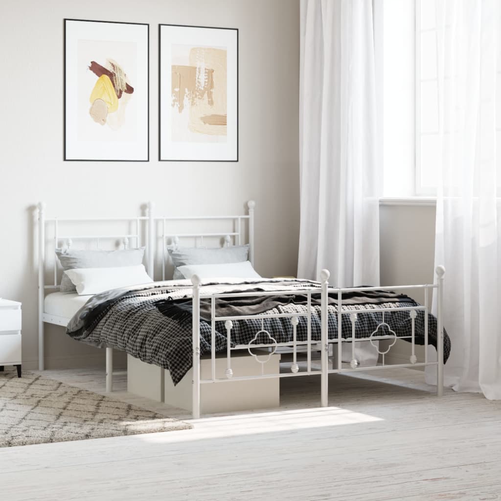 sengeramme med sengegavl og fodgærde 140x190 cm metal hvid