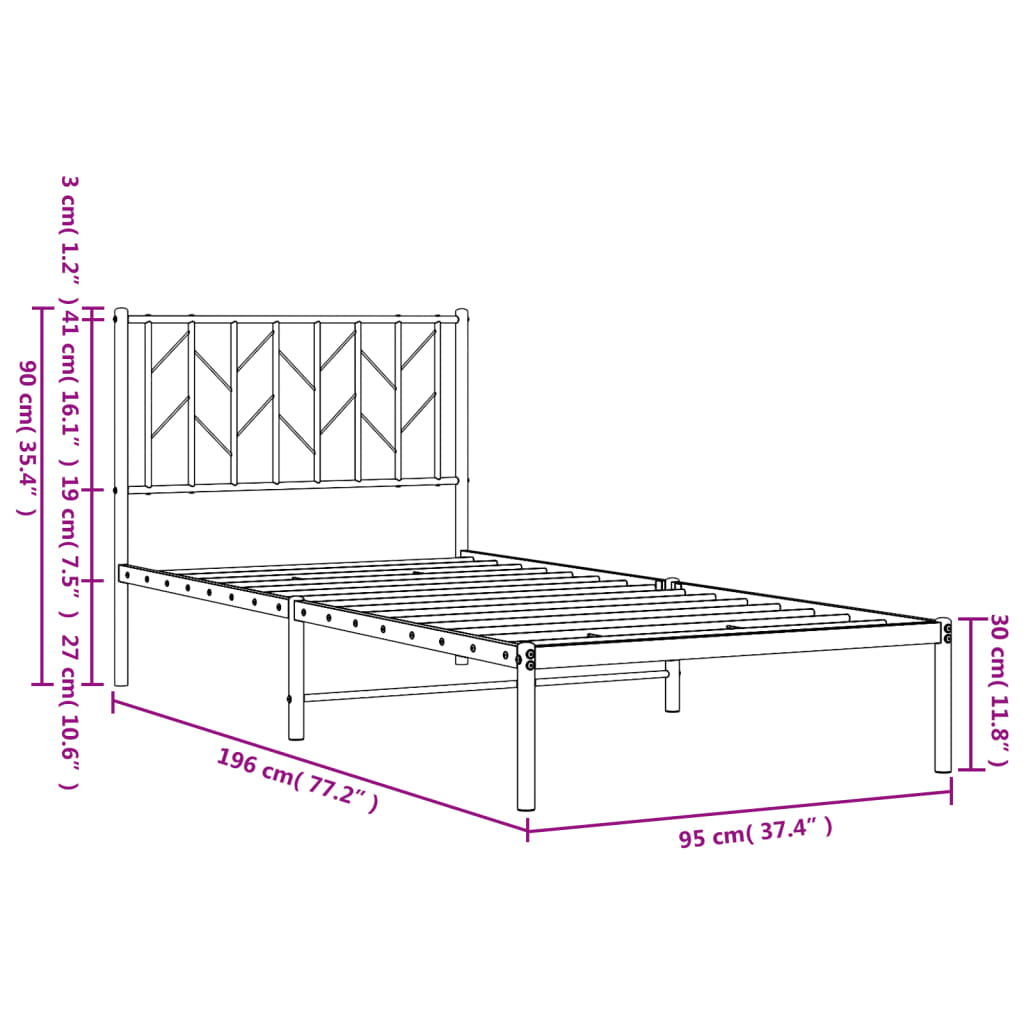 sengeramme med sengegavl 90x190 cm metal sort