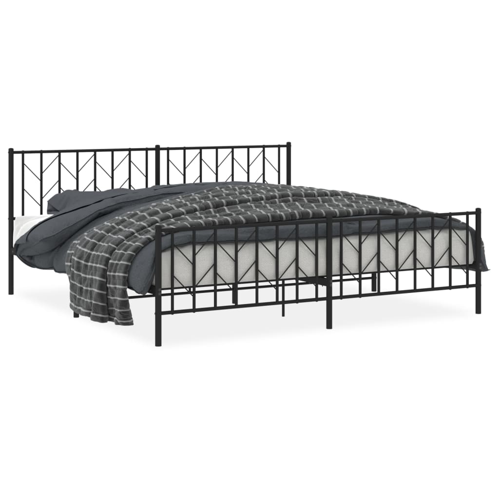 sengeramme med sengegavl og fodgærde 200x200 cm metal sort