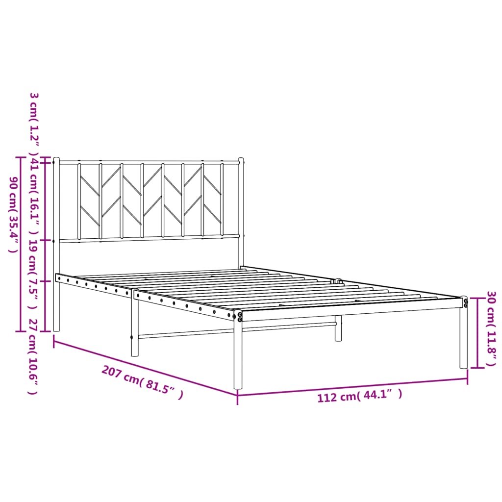 sengeramme med sengegavl 107x203 cm metal hvid