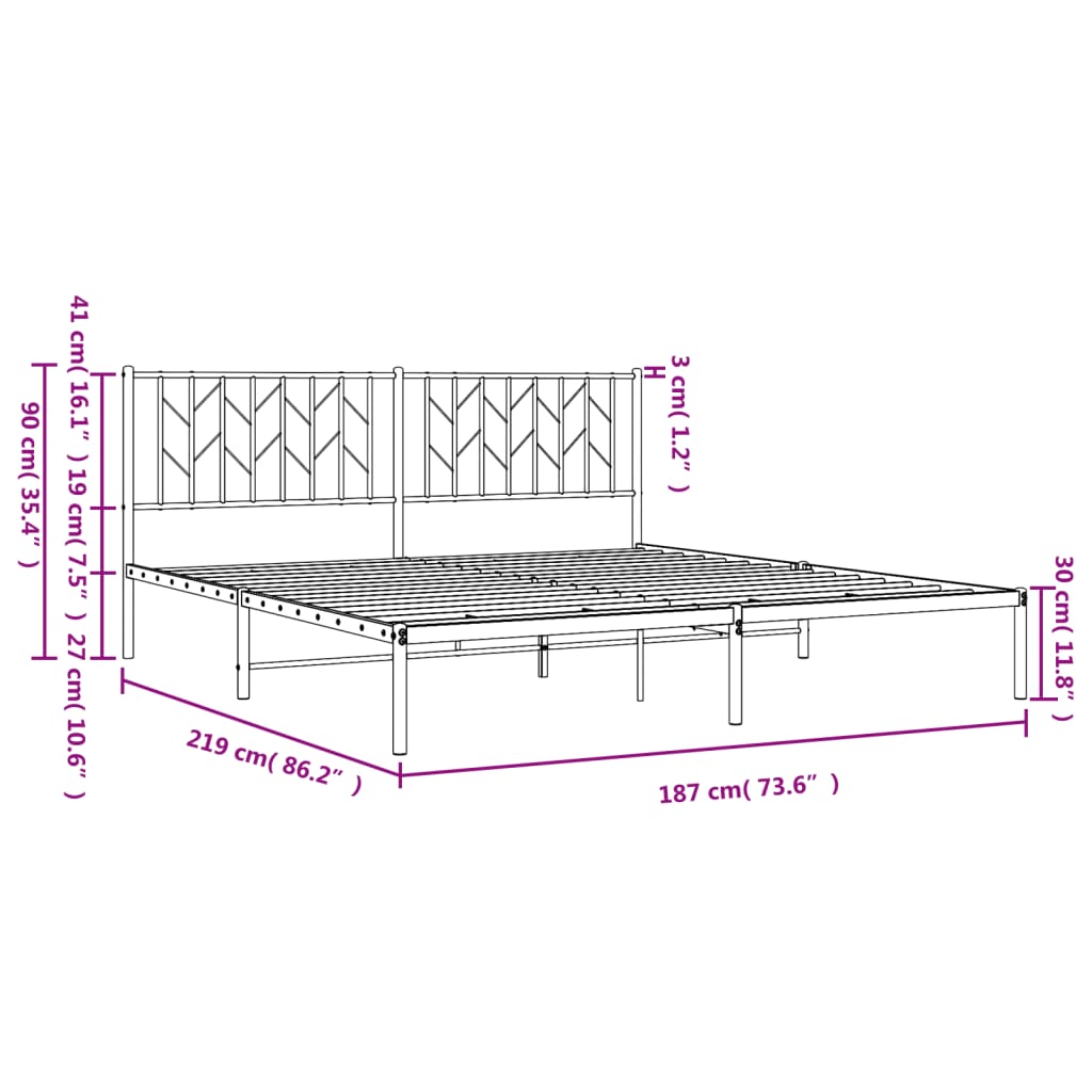 sengeramme med sengegavl 183x213 cm metal hvid