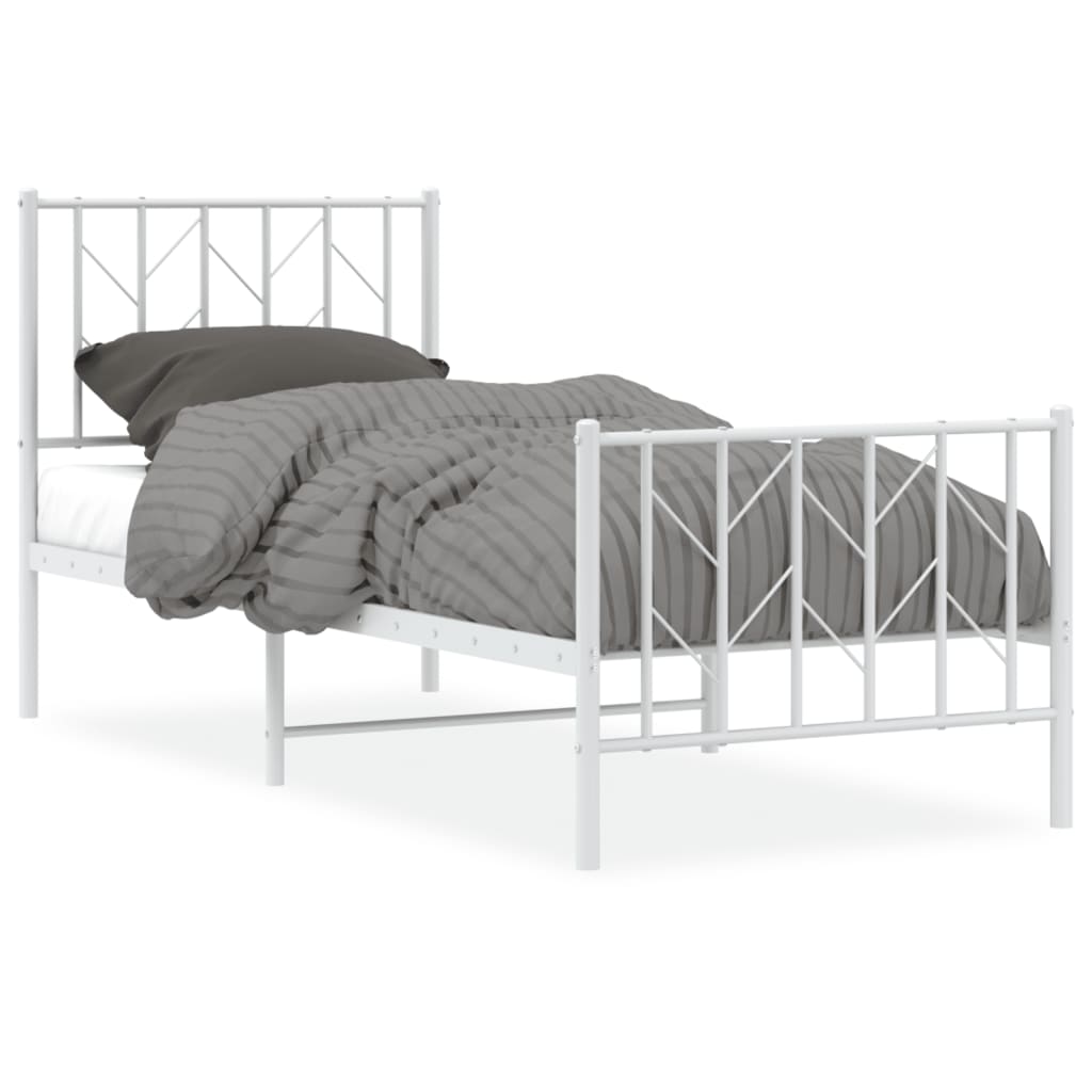 sengeramme med sengegavl og fodgærde 75x190 cm metal hvid