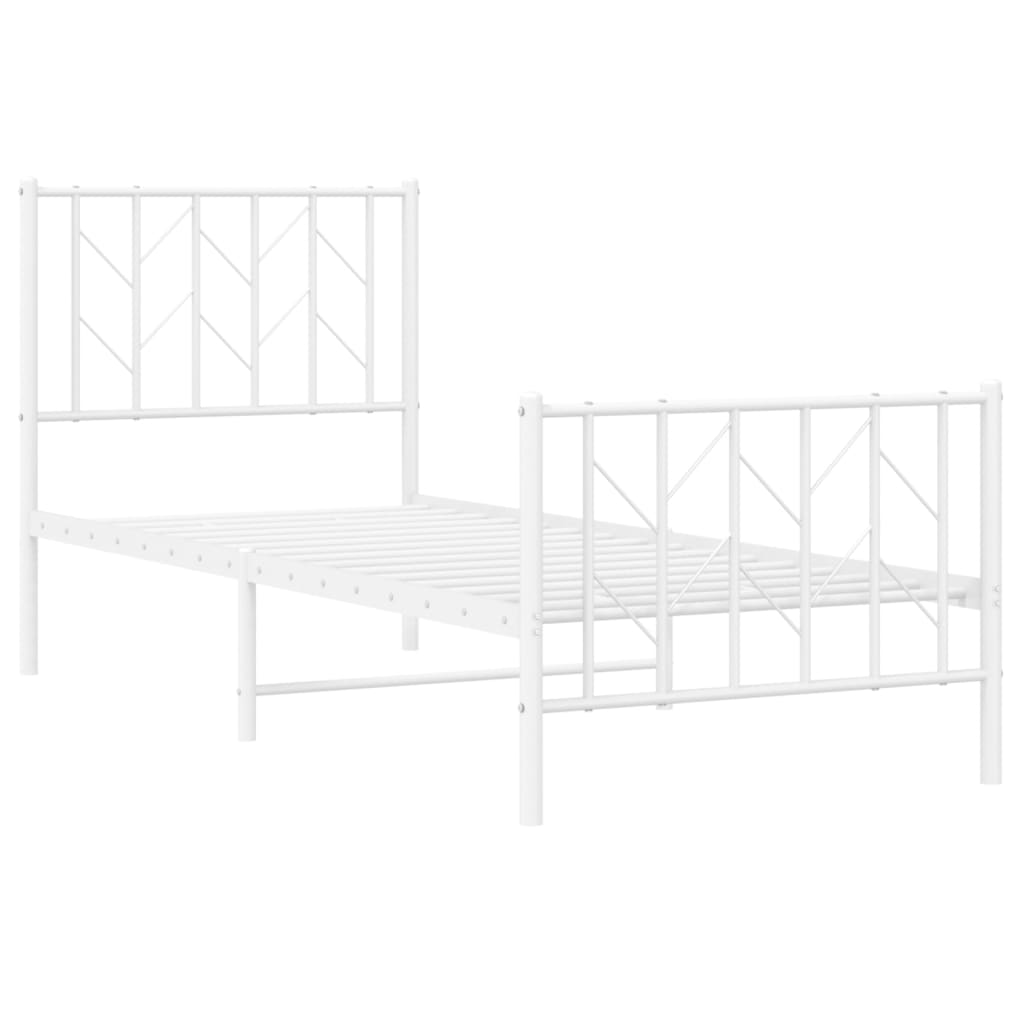 sengeramme med sengegavl og fodgærde 75x190 cm metal hvid