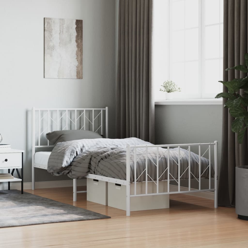 sengeramme med sengegavl og fodgærde 90x200 cm metal hvid