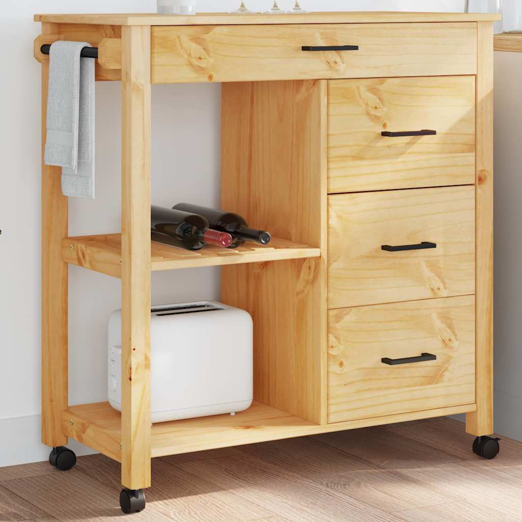 køkkenvogn MONZA 84x40x88,5 cm massivt fyrretræ billede