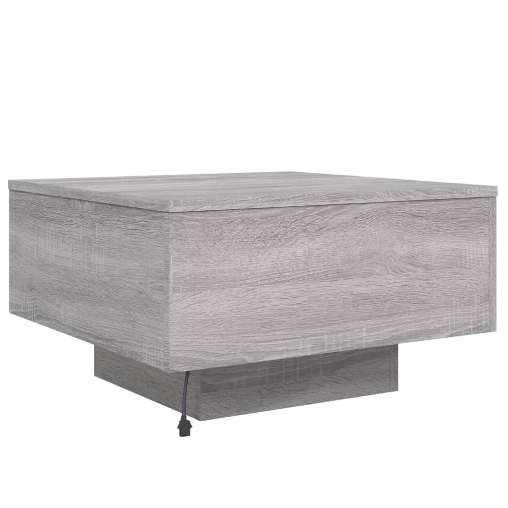 sofabord med LED-lys 55x55x31 cm grå sonoma-eg